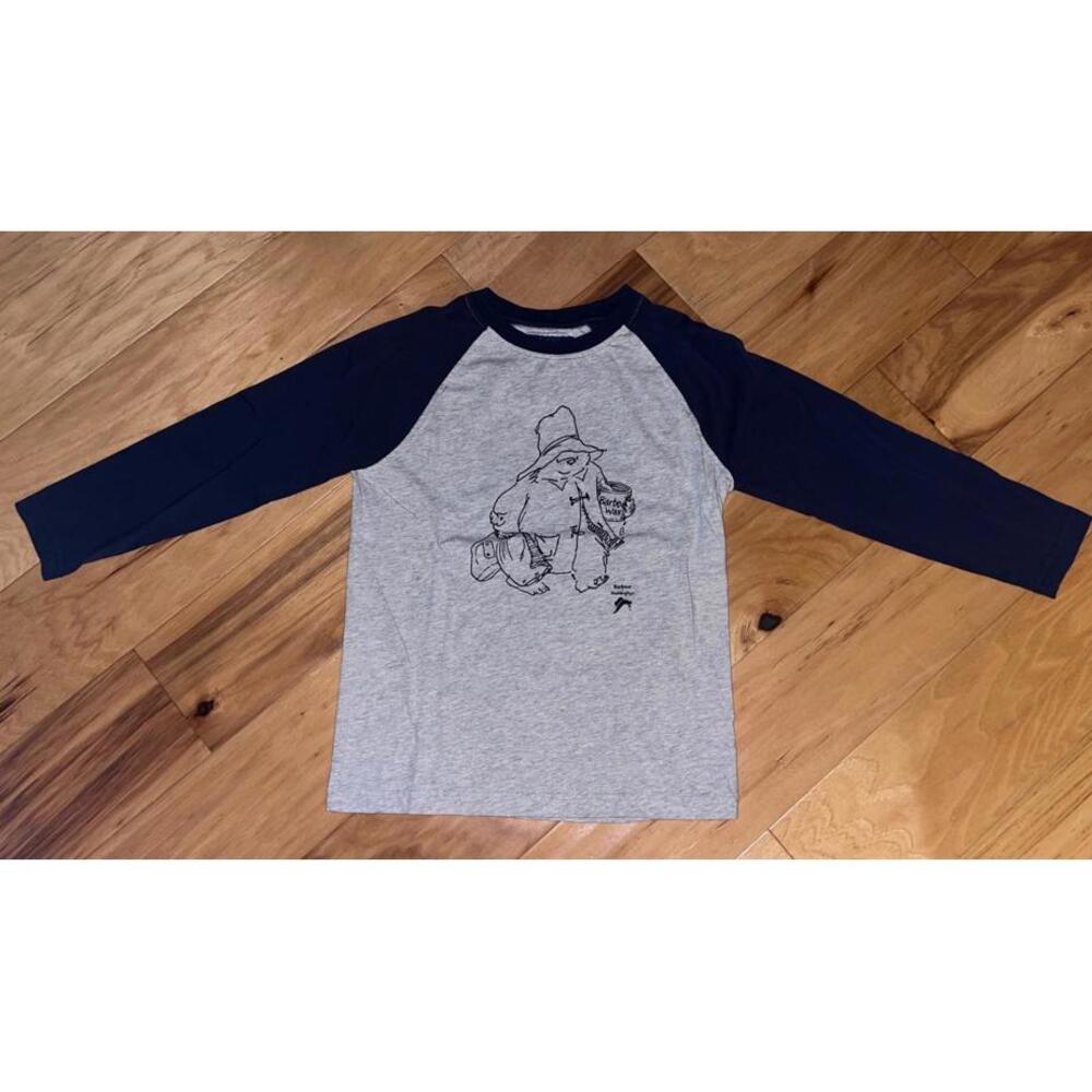 BARBOUR PADDINGTON BOYS GRAY & BLUE TEE SHIRT SIZE 6-7 EXCELLENT COND LD8